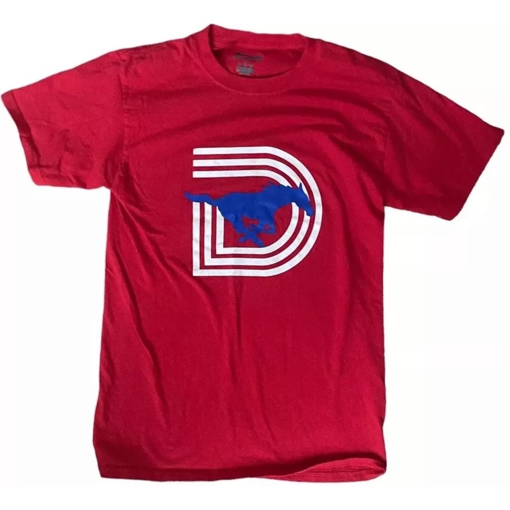 Champion SMU Mustangs Tee Shirt Men Small Red White D Logo Dallas T Short Sleeve